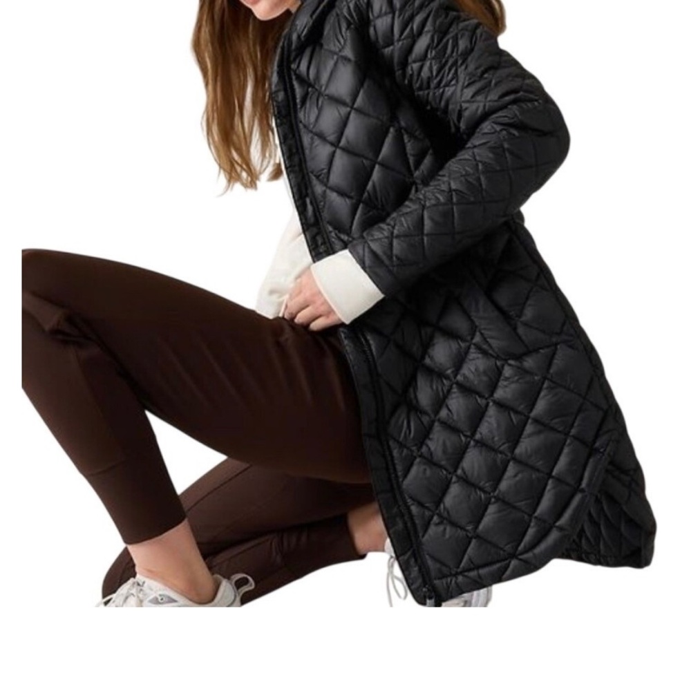 Athleta Whisper Featherless Parka Quilted Hooded Puffer Jacket Size Medium Black